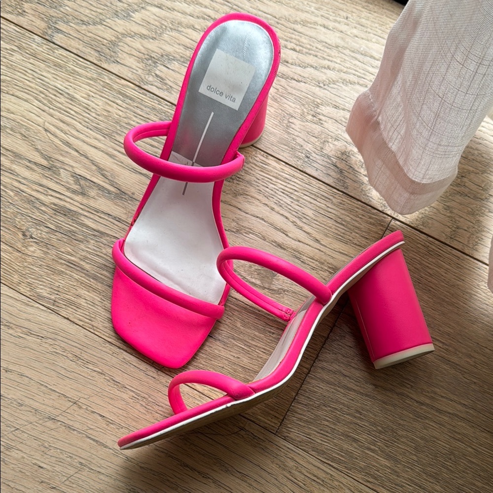 Dolce Vita Pink Block Heel Sandals with Ankle Strap